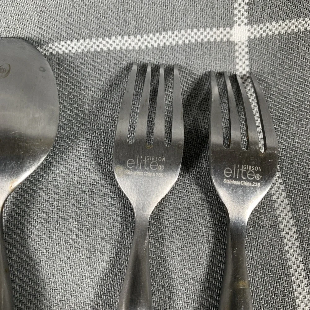 Vintage Gibson Elite Flatware 7pc Brown Handle MCM Stainless Dining 1960s